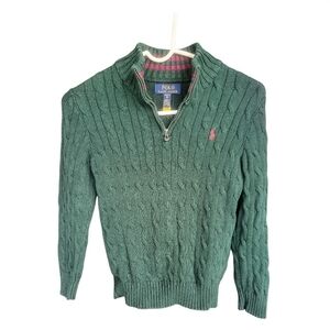 Ralph Lauren  Boys Green Cable Knit Half-Zip Sweater Sz 8
